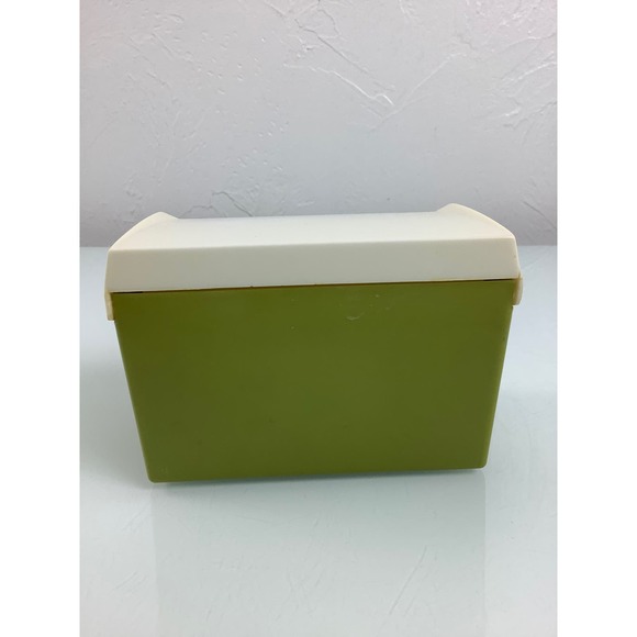 RARE VTG 1970s Retro Daisy Flowers green plastic Flip top Recipe Card box - Picture 3 of 12